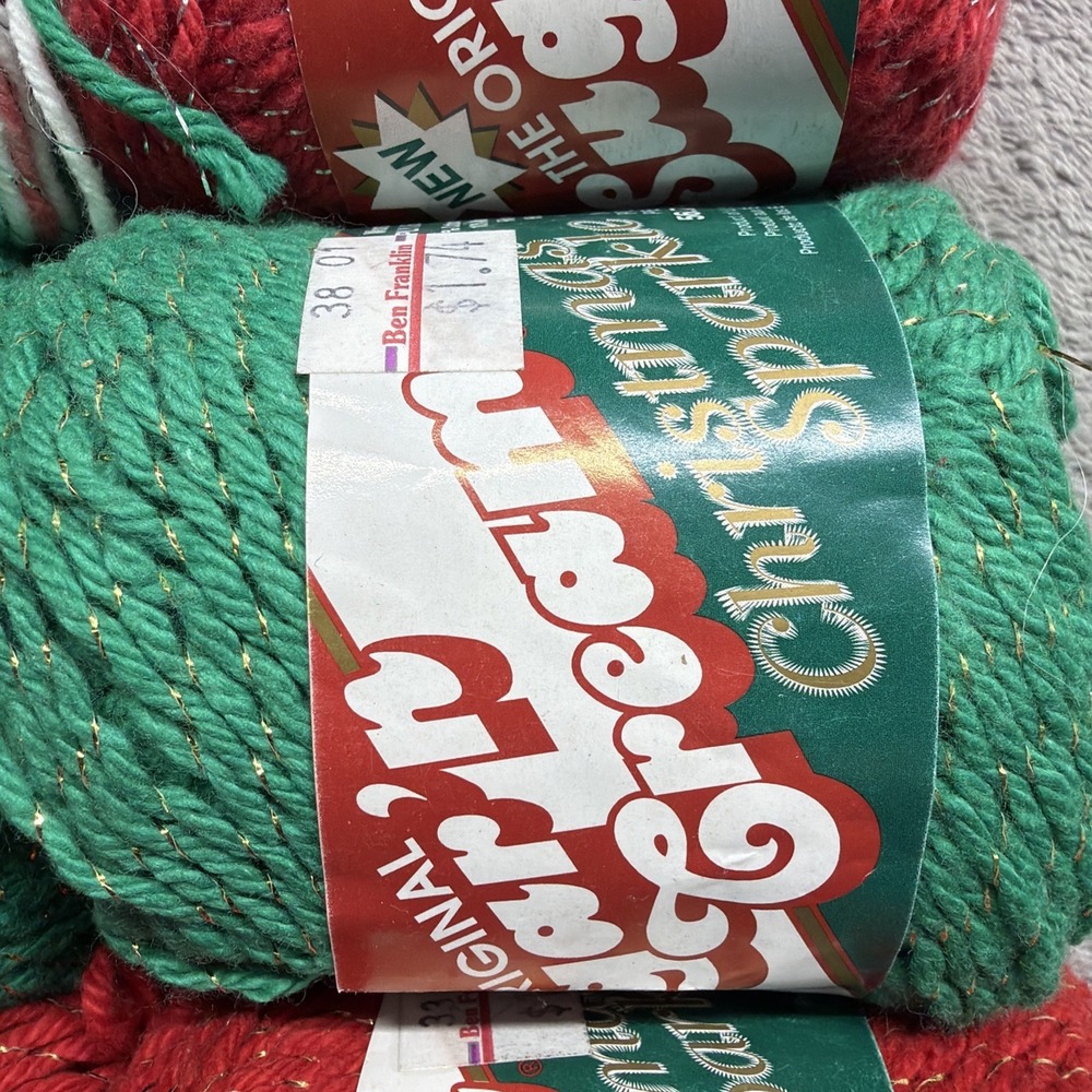 12 Skeins Lily Sugar'n Cream Christmas Sparkle Holiday Yarn Craft Red Green VTG - Picture 6 of 13